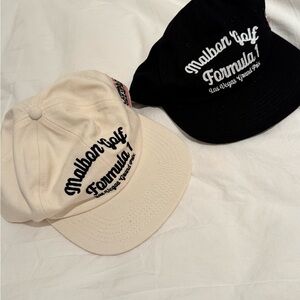 Malbon Golf Formula 1 Caps - Black and Cream - comes with 2